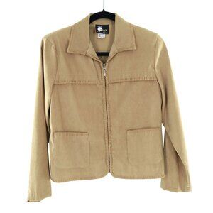 First Option Petite Zip Up Jacket Womens 4P Beige Retro Boho Western Vintage 70s